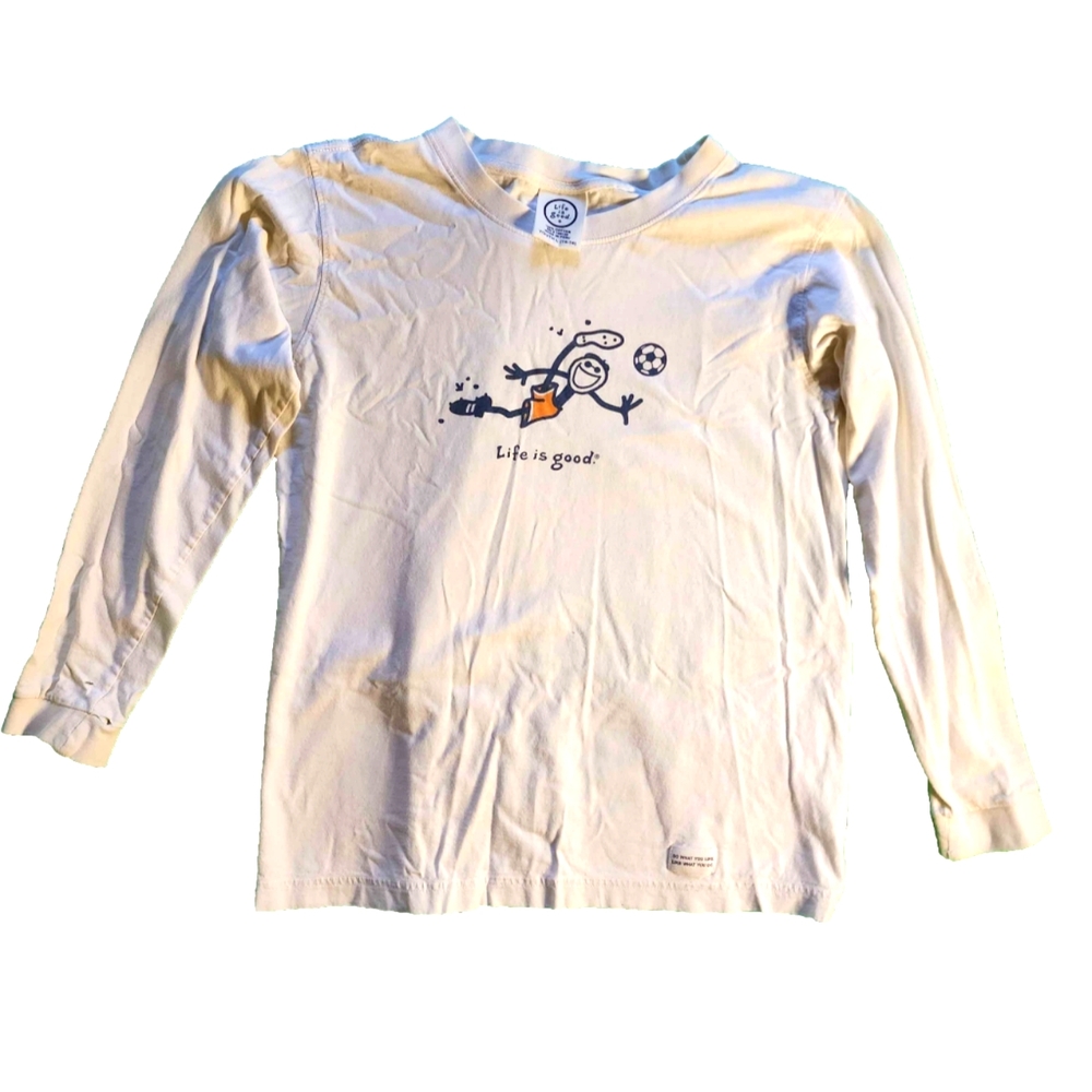 Life is Good Logo Long Sleeve Shirt White Youth L Boy's